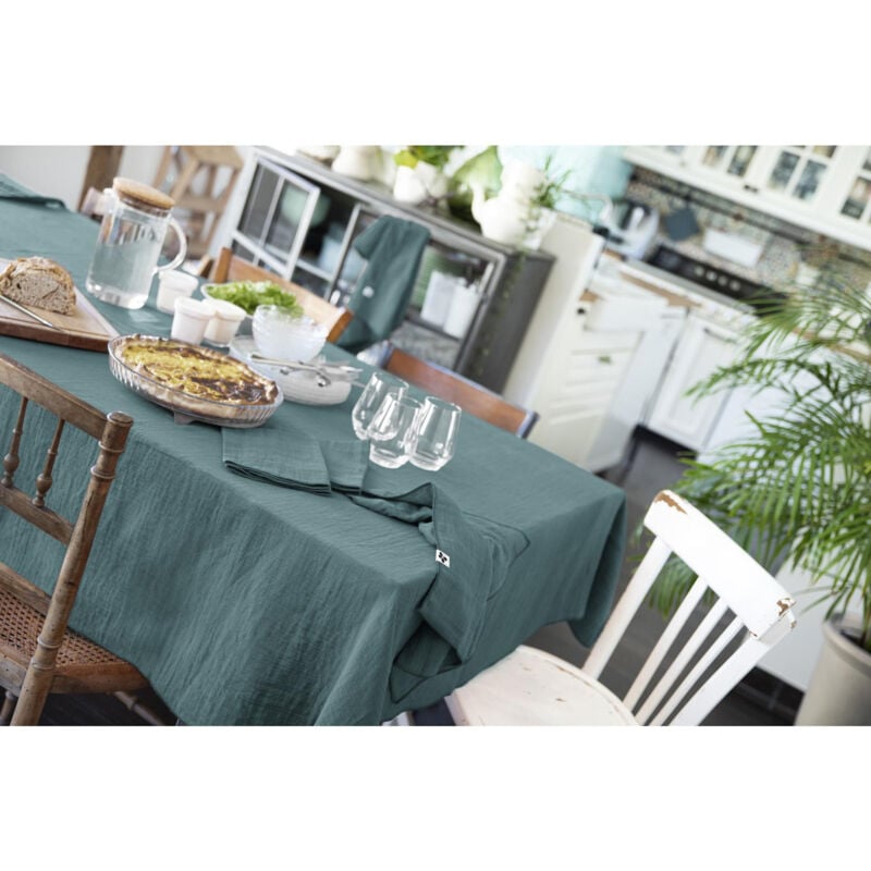 L'effet Papillon - Nappe rectangle 150 x 350 cm Gaze de coton Bleu canard