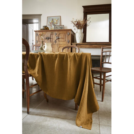 Nappe rectangle 170 x 350 cm lin lavé soline caramel