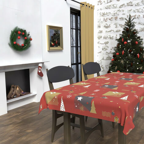 Nappe rectangle anti-tâches 140x300 cm SAPIN rouge, par Soleil d'Ocre