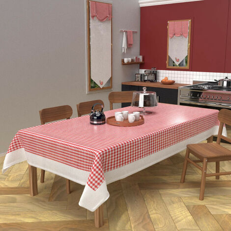 Nappe rectangle anti-tâches en coton 140x300 cm VICHY rouge, par Soleil d'Ocre