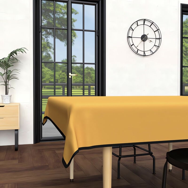 Soleil D Ocre - Nappe rectangle anti-tâches en microfibre lavée 140x300 cm boheme moutarde, par Soleil d'Ocre