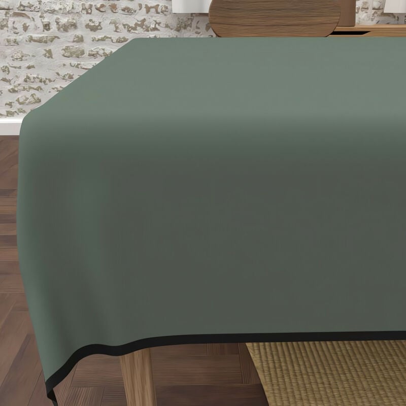 Soleil D Ocre - Nappe rectangle anti-tâches en microfibre lavée 140x300 cm boheme kaki, par Soleil d'Ocre