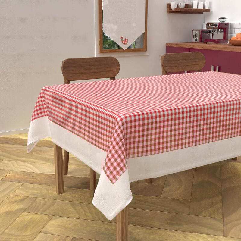 Soleil D Ocre - Nappe rectangle anti-tâches en coton 140x240 cm vichy rouge, par Soleil d'Ocre