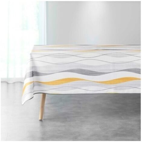 Nappe rectangle "Ondulys" à motifs ondulations - Blanc/jaune - 150 x 240 cm - Livraison gratuite