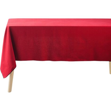 Nappe rectangle uni en coton recyclé avec bordure "Mistraline" - Rouge - 140 x 240 cm - Livraison gratuite