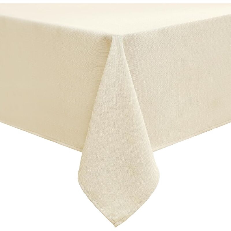 Nappe rectangulaire 140 x 180 cm aspect lin, imperméable, antitache, pour table de salle à manger et jardin - Beige