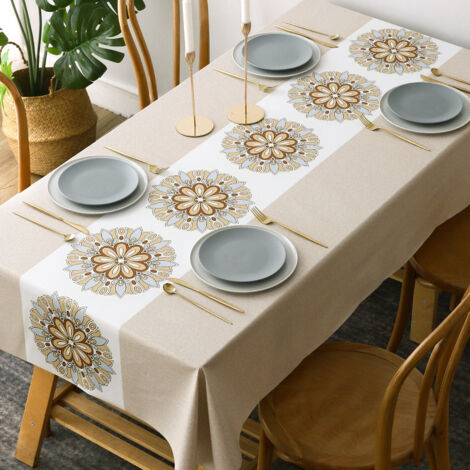 Nappe Rectangulaire 140x180 Nappe Bâche Anti-taches Nappe Toile cirée Vintage Floral PVC Nappe Enduite Lavable Table à Manger Cuisine Jardin Beige 1pc