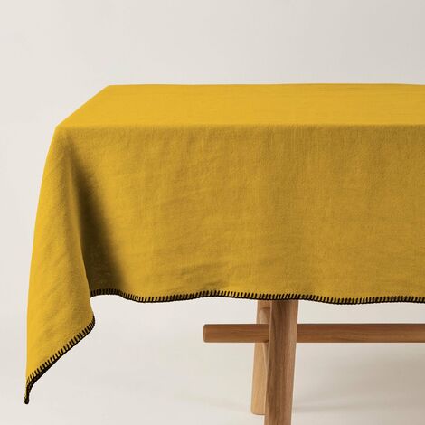 Nappe rectangulaire 140x250 cm MADURA - Ocre et feston noir - NINO