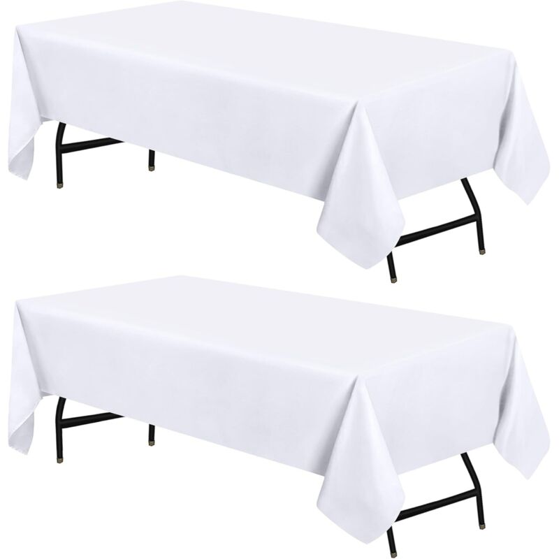 Nappe Rectangulaire 153 x 260 cm (Lot de 2, Blanc) Lavable en Machine Housse de Table, Idéal pour Les Fêtes, Les événements, Les Mariages