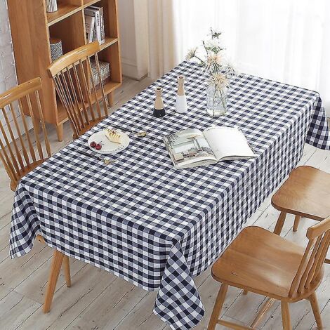 Nappe rectangulaire à carreaux vichy - Résistante aux taches, imperméable et lavable, idéale pour les pique-niques et les repas de fête en extérieur (6 tailles, 5 couleurs) - 90 cm x 140 cm - Bleu