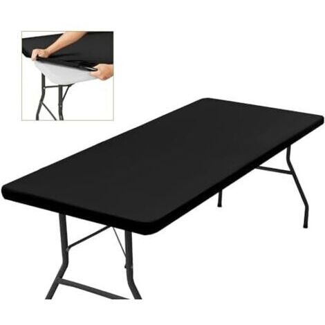 Nappe rectangulaire ajustée noire 1830×760×5 – Extensible avec élastique – Lavable en machine, repelente au l'eau – Conception antivent élégante