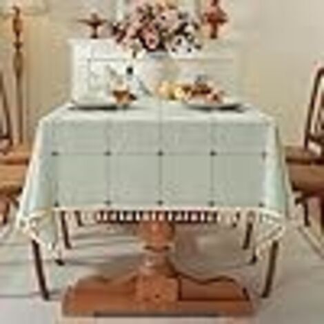 Nappe Rectangulaire Anti Tache Coton Lin Table Cloth Impermeable Nappe avec Tassel Nappes Vintage pour Table de Cuisine(Verte Vichy, 140 x 180 cm)