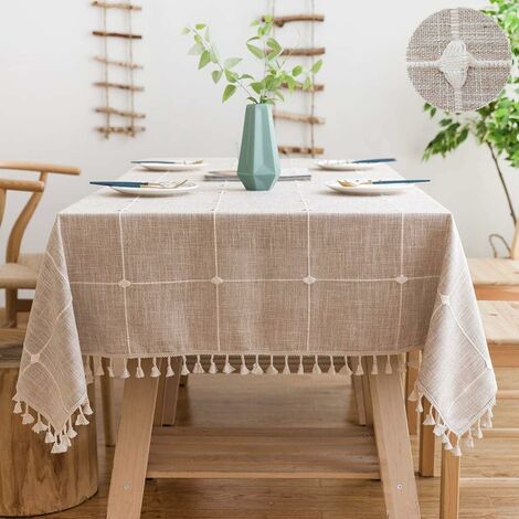 Nappe Carrée 140x140 Coton Lin Table Cloth Square Cotton Tablecloth Tassel Nappe Carreaux Decoration pour Maison Table de Cuisine
