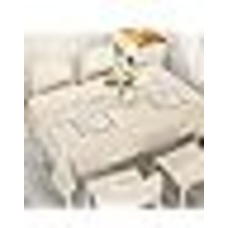 RHG Nappe Rectangulaire Anti Tache en Cotton Lin Beige, Nappe de Table Linge de Table Lavable avec Franges et Broderie de Feuilles Vertes, 140 x 180