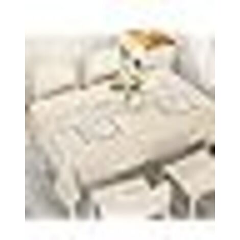 Nappe Rectangulaire Anti Tache en Cotton Lin Beige, Nappe de Table Linge de Table Lavable avec Franges et Broderie de Feuilles Vertes, 140 x 180 cm