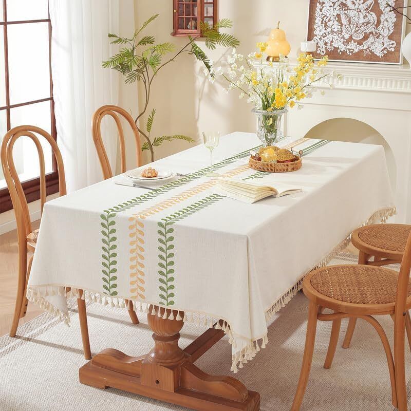 Nappe Rectangulaire Anti Tache Lin et Coton Nappe Exterieur Impermeable Nappes Tissu en Lavable pour Table Basse, Jardin, Cuisine Décoration de