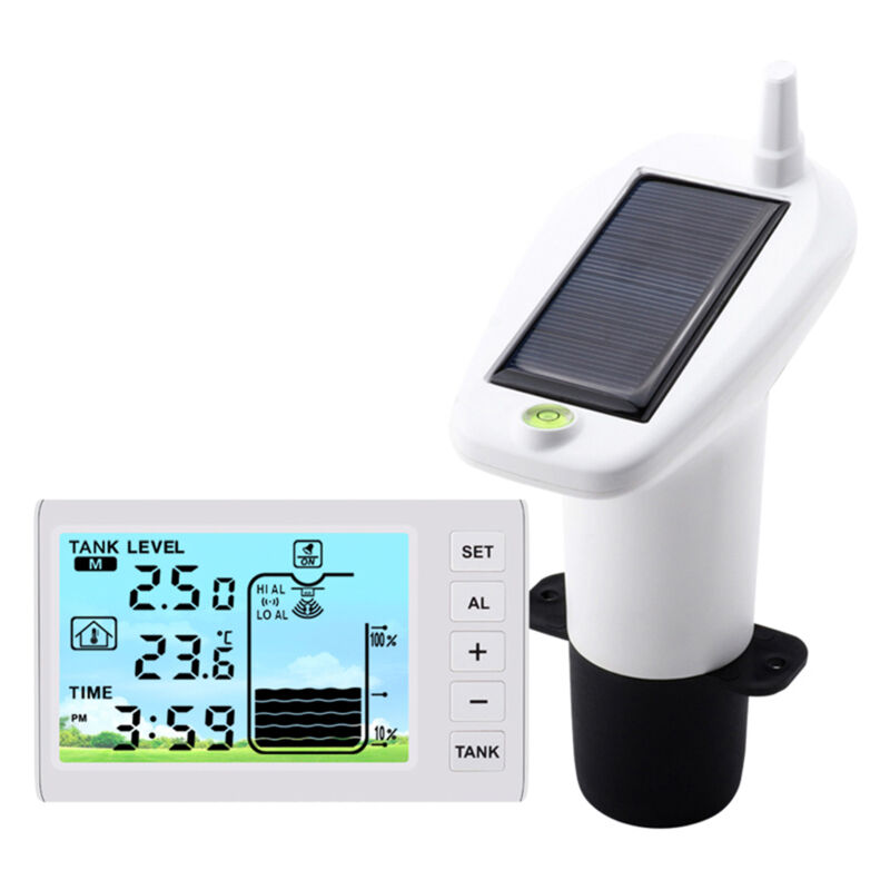 Erhope - Moniteur de niveau d'eau à ultrasons sans fil, alarme de niveau de liquide de réservoir haut/bas, capteur de niveau d'eau à énergie solaire,
