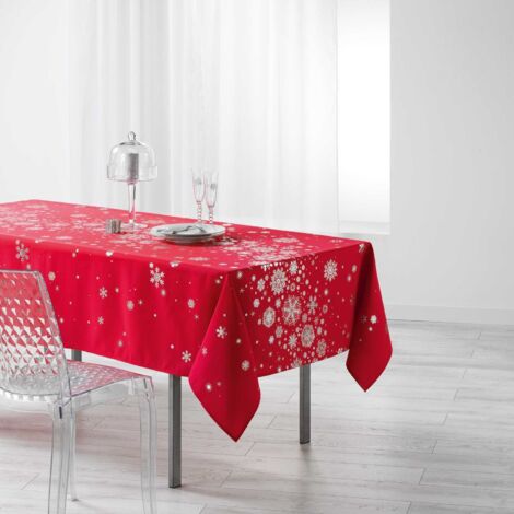 Nappe rectangulaire antitache et infroissable imprimée FLOCONS