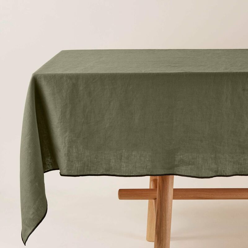 Nappe rectangulaire 170x320 cm MADURA - Kaki grisé et bourdon noir - CARLINA