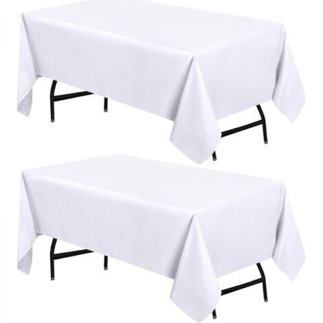 Nappe rectangulaire de cuisine - 60 x 84 pouces (paquet de 2, blanc) Housse de table lavable en machine pour fêtes, événements, mariages et restaurants (60 x 84 pouces)