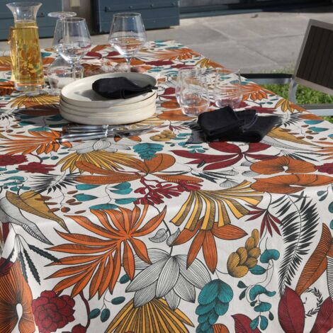 Nappe rectangulaire en coton enduit Orange Sanguine 150x250 cm
