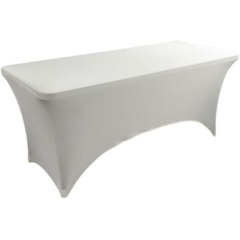 Nappe Rectangulaire en Élasthanne Extensible de Couleur Unie, Lavable et Infroissable, Couverture pour Table Pliante Mariage Cocktail Exposition (Blanc Ivoire,183x75x75cm)