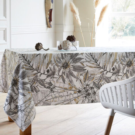 Nappe rectangulaire enduite florale Gris clair 160x200 cm