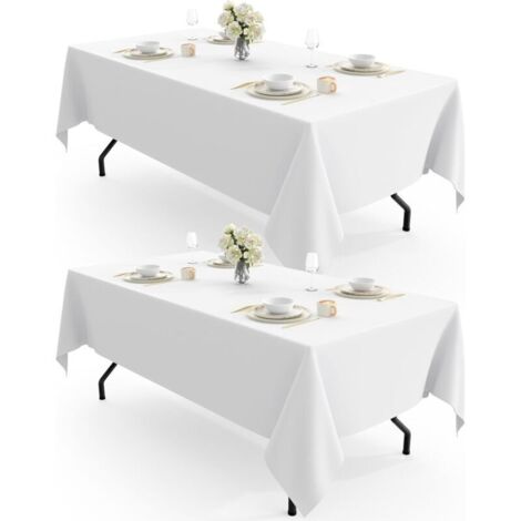 Nappe rectangulaire - ensemble de deux pièces, nappe en tissu blanc, lavable et réutilisable, en polyester, convient aux restaurants, mariages, banquets et autres occasions, mesurant 137 cm x 274 cm