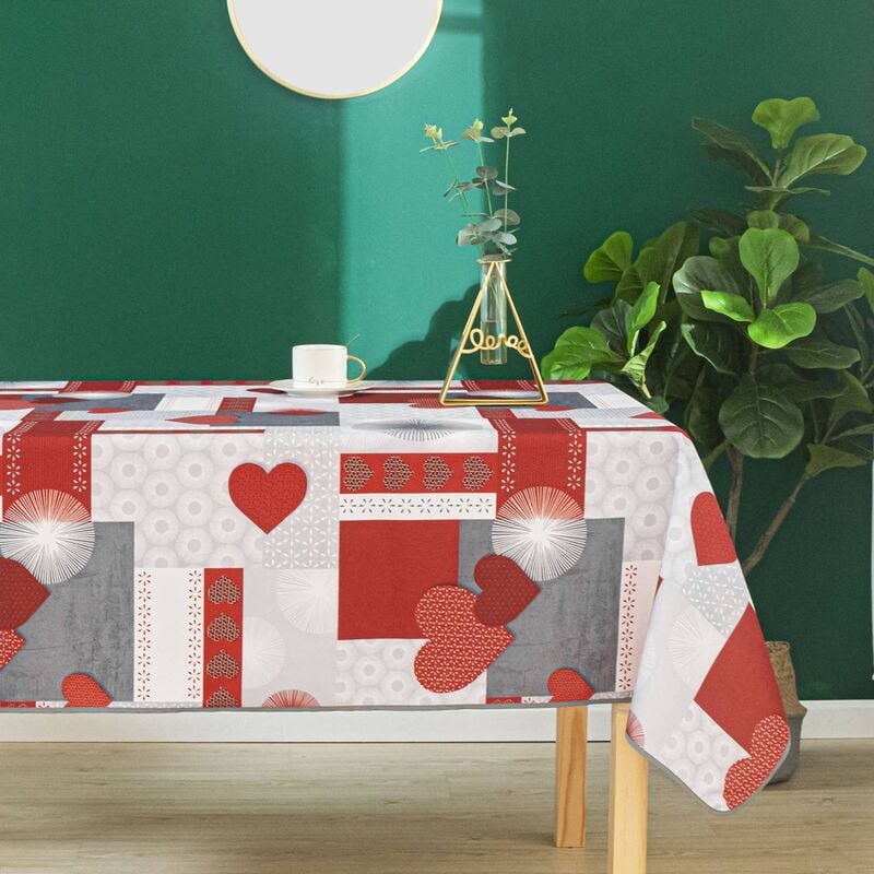 homemaison - nappe rectangulaire esprit romantique rouge 145x200 cm - rouge