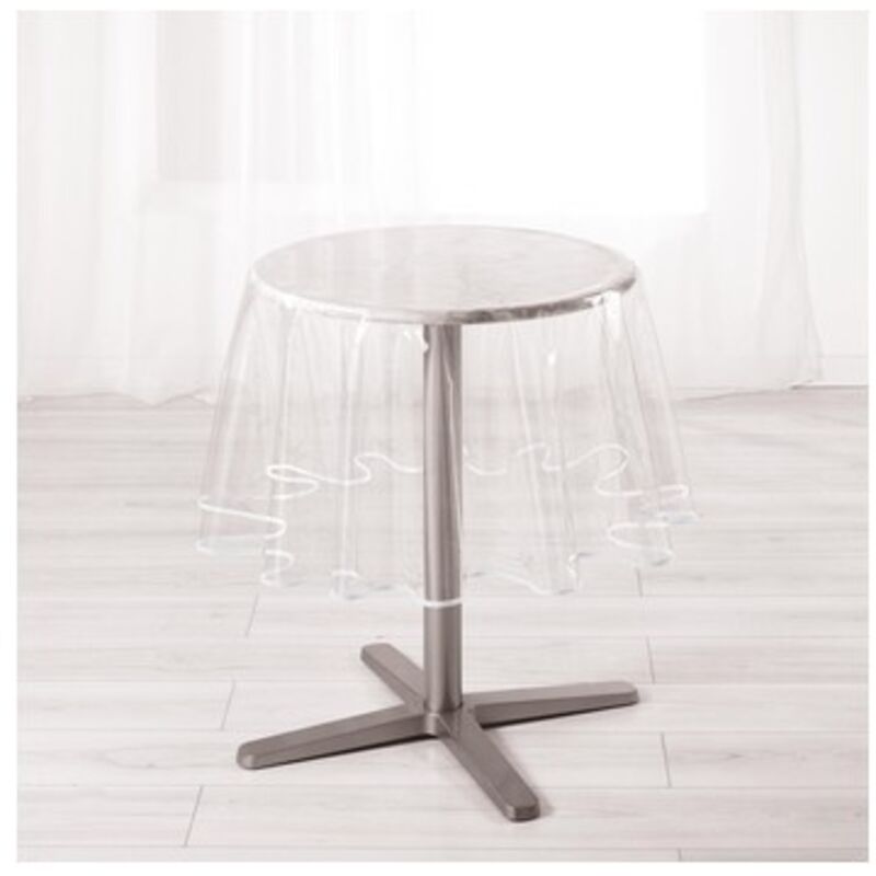 Nappe ronde transparente ourlet coloré Blanc 180x180 cm