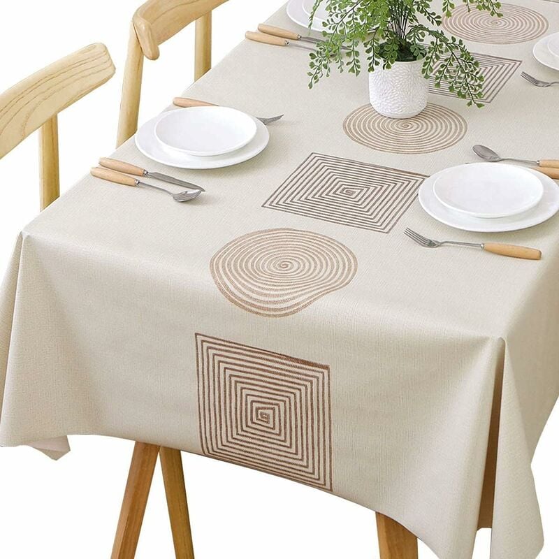 Nappe Rectangulaire Imperméable en PVC, Nappe de Table Plastique 140 x 220CM Antitache et Anti-Huile, Nappe Beige pour Table de Cuisine Café Salle à