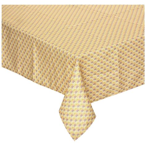 Nappe rectangulaire imprimée motif éventail jaune et violet 140 x 240 cm