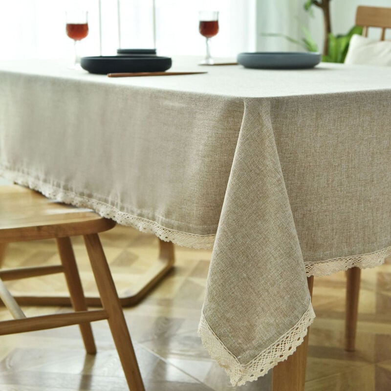 Jn.songs - Nappe Rectangulaire Lavable en Coton et Lin avec Glands Linge de Tabl pour Anniversaire Mariage Table Basse Table à Manger Brun Clair