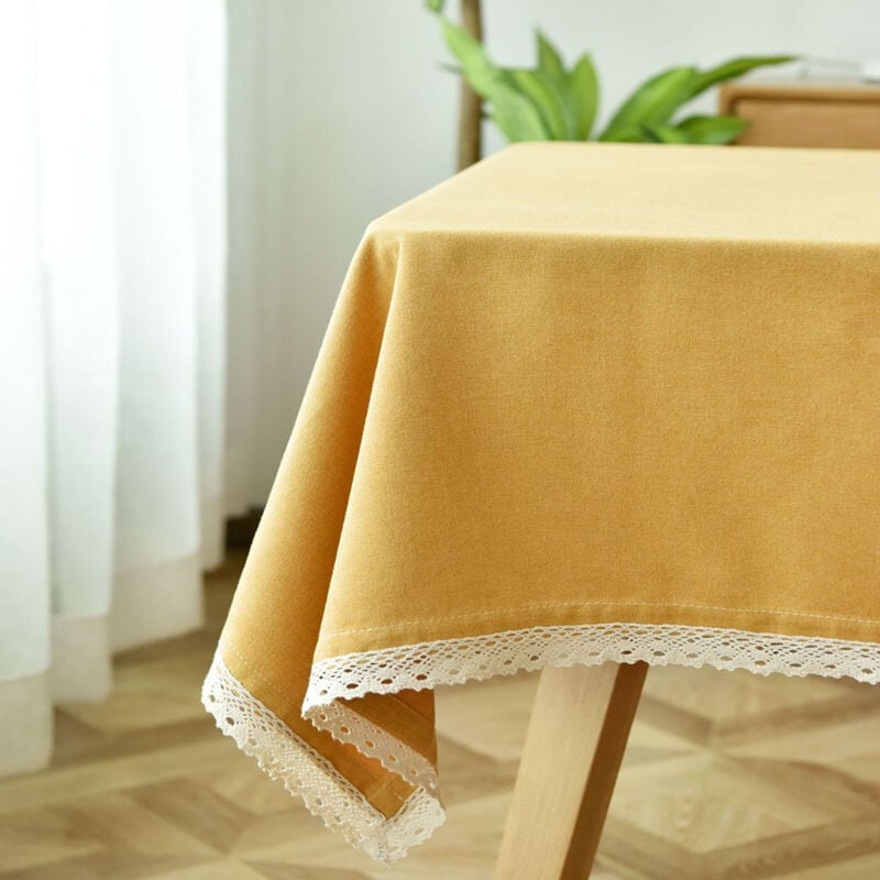 Jn.songs - Nappe Rectangulaire Lavable en Coton et Lin avec Glands Linge de Tabl pour Anniversaire Mariage Table Basse Table à Manger Jaune - 90x150CM