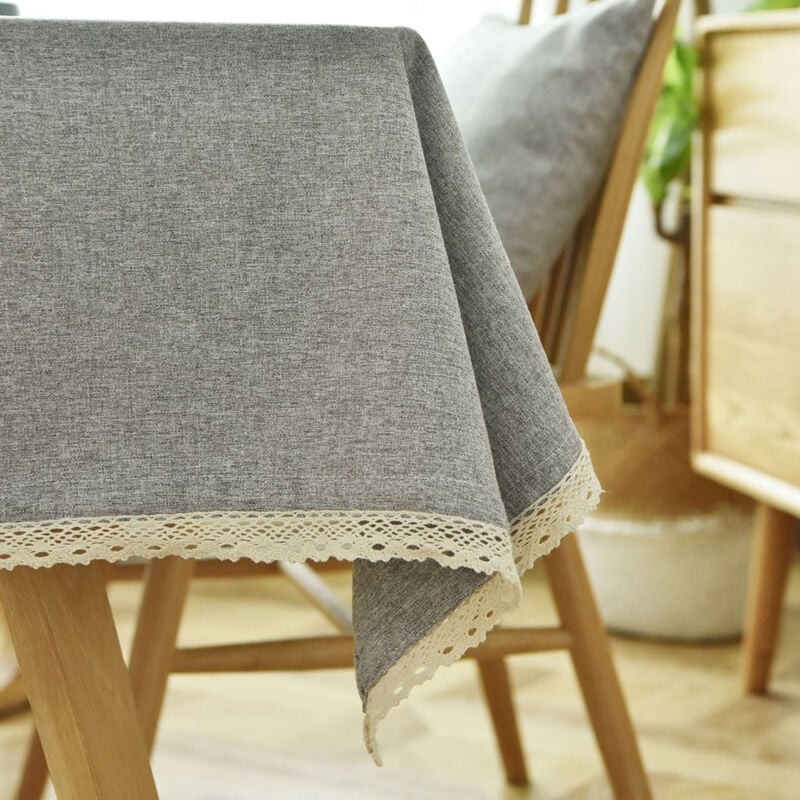Nappe Rectangulaire Lavable en Coton et Lin avec Glands Linge de Tabl pour Anniversaire Mariage Table Basse Table à Manger Gris - 130x200CM