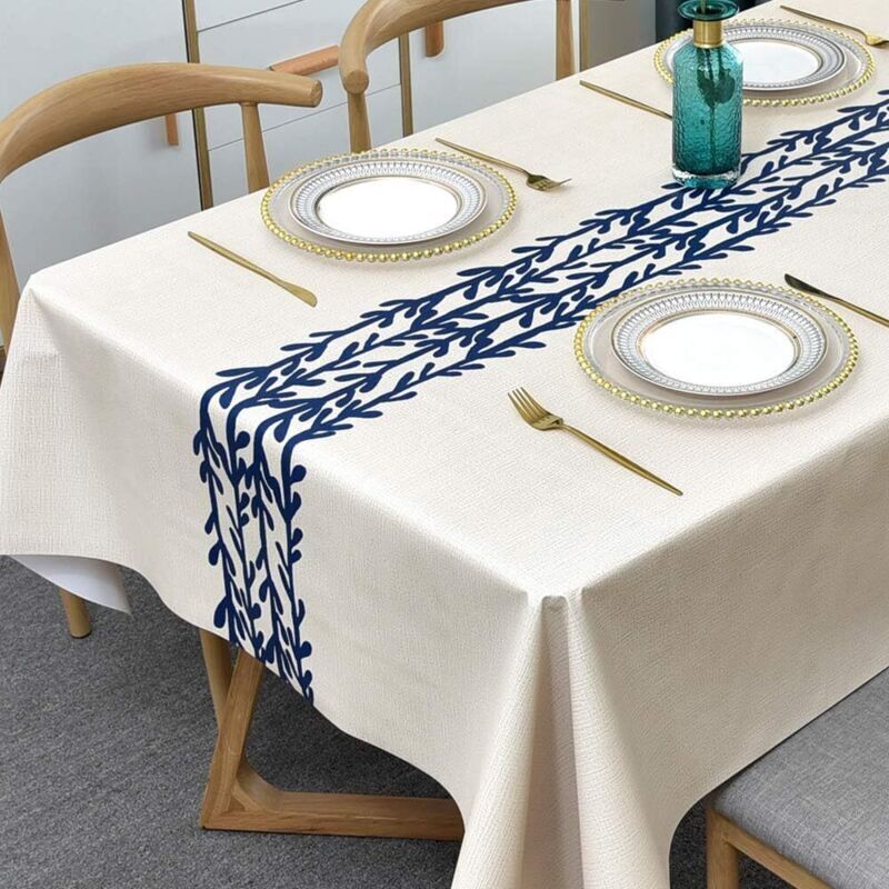 Nappe Rectangulaire Plastique, Nappe Plastique Toile Cirée Rectangulaire Nappe Boheme pour Décoration de Table à Manger de Cuisine (Les Feuilles
