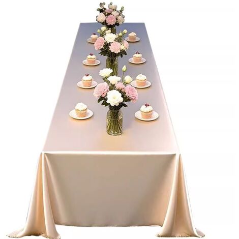 Nappe rectangulaire satin champagne, 140×200 cm, style luxe
