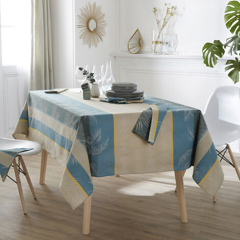 Nappe rectangulaire tropicale à jacquard enduit Bleu azur Rect. 150x350 cm
