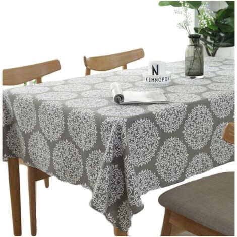 Nappe rétro grise rectangulaire en coton et lin