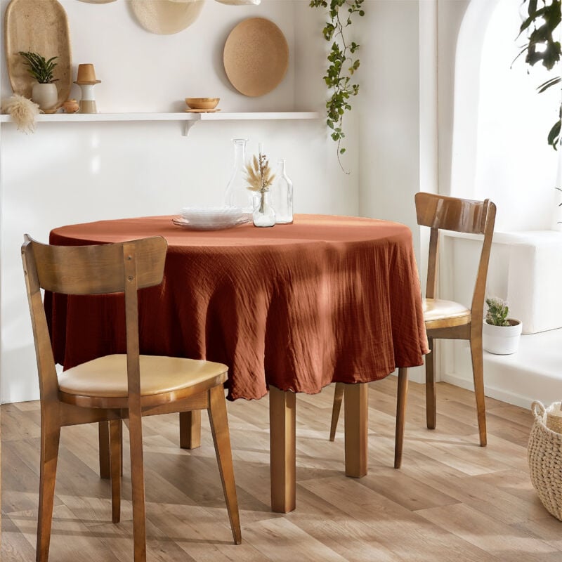 Nappe ronde (0) 180 cm gaze de coton unie gaïa terracotta Orange