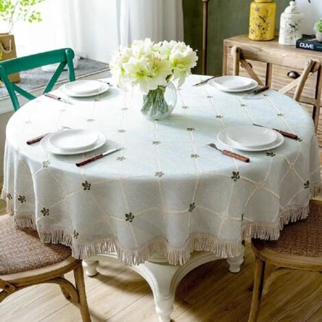 Nappe Ronde 160CM,Linge de Table Lavable, confortable et résistante à l'usure nappe infroissable,Polyester & Coton, pour Extérieur,Salle à Manger, fête, Jardin,Idéal pour les festivals et les réunions
