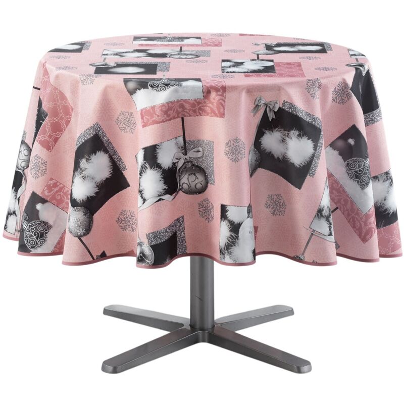 Nappe ronde 180 cm Cotina flocons rose
