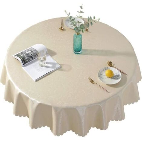 Nappe Ronde Anti Tache Impermeable - Marque - 150cm - Beige - Rayures