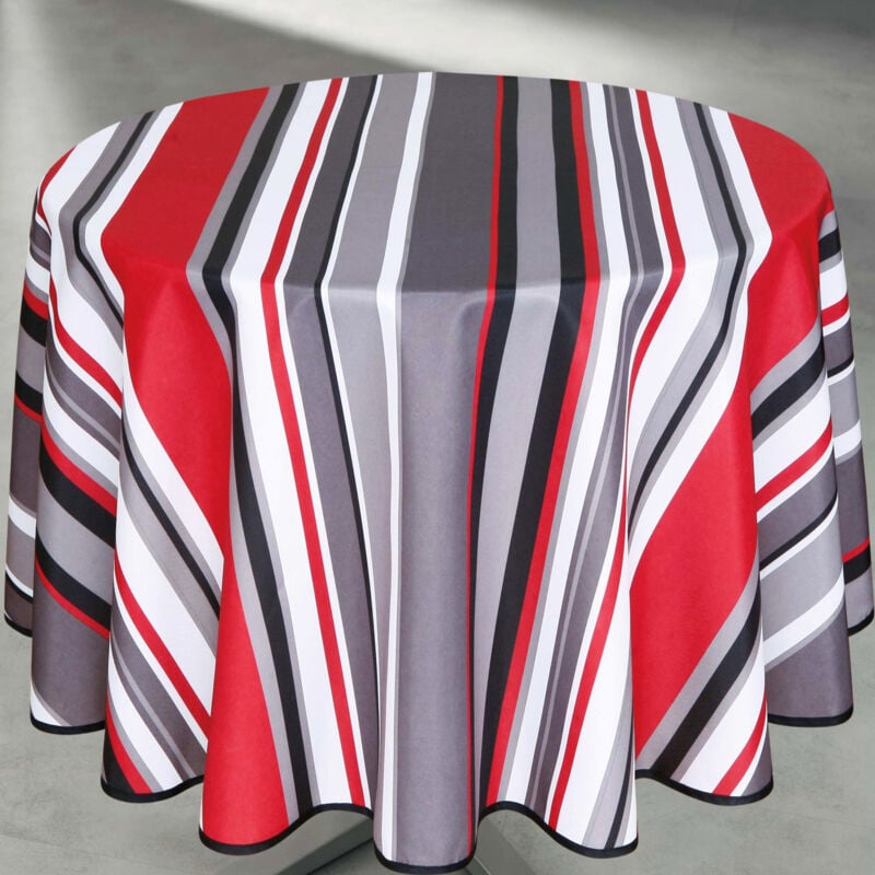 Nappe ronde anti taches à rayures Rouge 160x160 cm