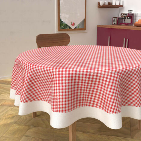 Nappe ronde anti-tâches en coton diamètre 160 cm VICHY rouge, par Soleil d'Ocre