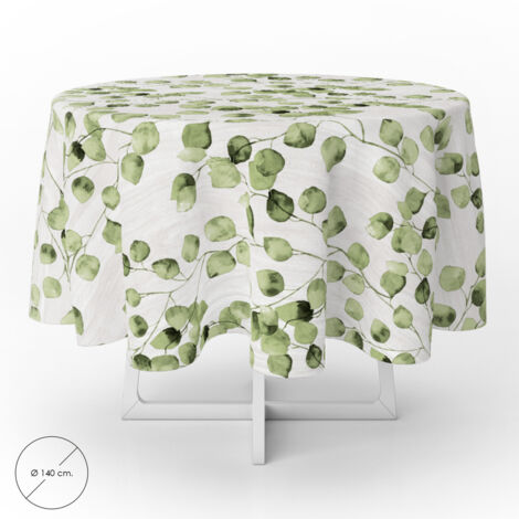 Nappe ronde anti-taches en toile cirée Ø140 cm – Imperméable et antidérapante – Motifs feuilles vertes – Facile à nettoyer – Oryx