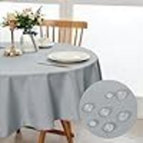 Nappe Ronde Anti-Taches Lavable et imperméable - pour Salle à Manger, Jardin, fête, Mariage ou Maison - Gris Argenté - 120 cm