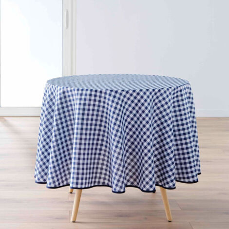 Nappe Ronde Antitache Imprimé "Vichy" 180cm Bleu