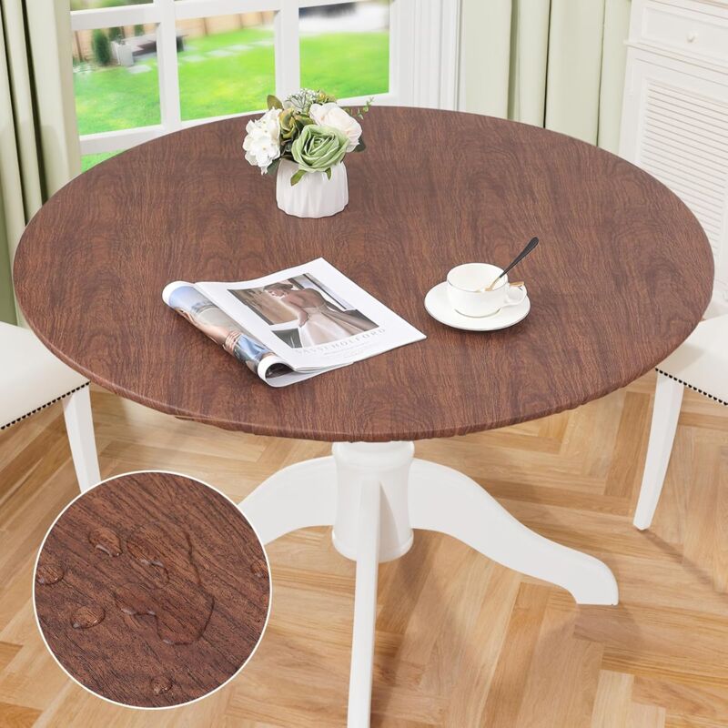 Nappe ronde avec bord élastique, housse de table en imperméable et résistante à l'huile, pour table ronde jusqu'à 36'-44'