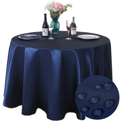 Nappe ronde bleu marine réf 05149 diamètre 140 cm adaptée aux tables de moins de 1 mètre, anti-taches